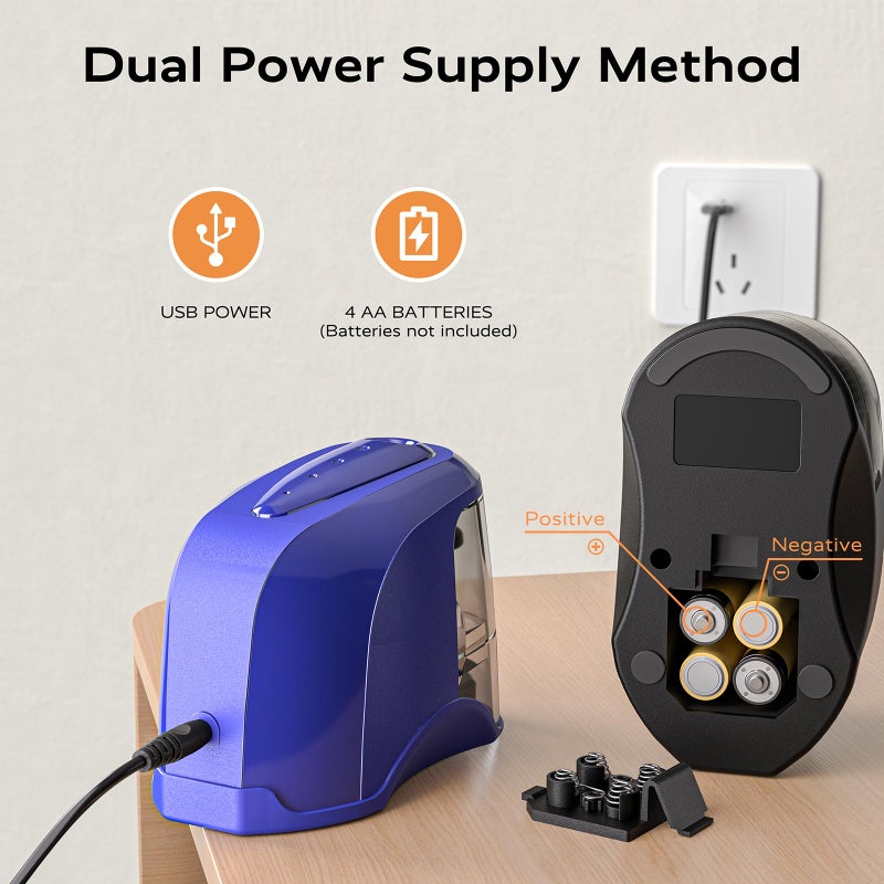 STAGEEK Electric Pencil Sharpener, Plug in or USB/Battery Operated. Fits No.2 and Colored Pencils (6-8mm). Great for School, Classroom, Office and Home(Black) - Image 5