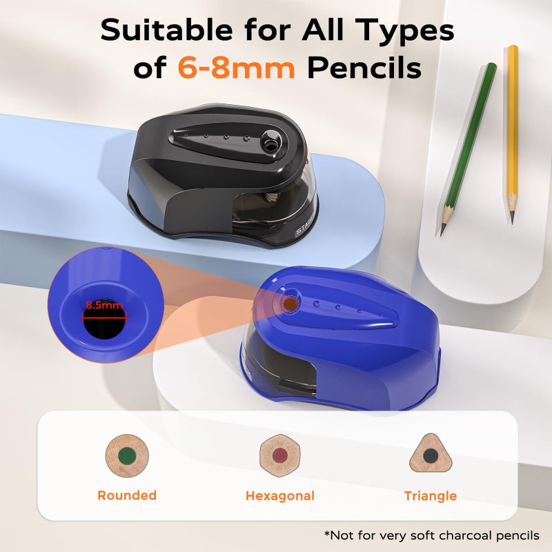 STAGEEK Electric Pencil Sharpener, Plug in or USB/Battery Operated. Fits No.2 and Colored Pencils (6-8mm). Great for School, Classroom, Office and Home(Black) - Image 3