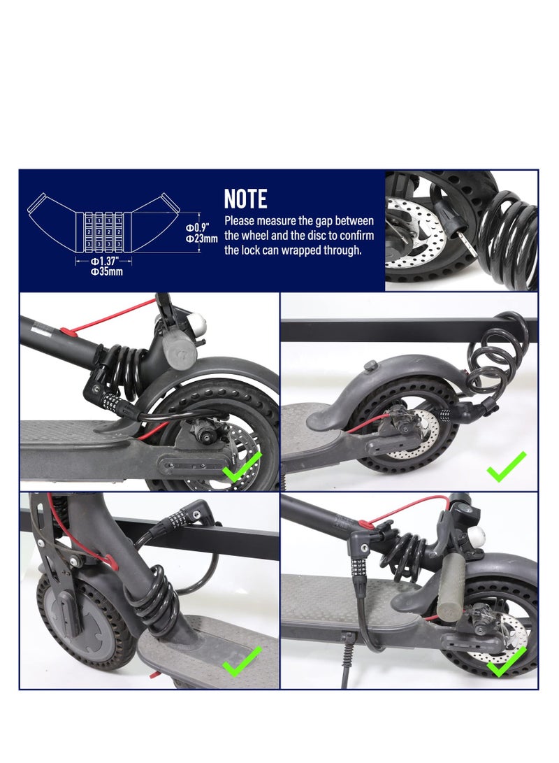 Scooter Lock Cable, Fit for Xiaomi Mijia M365 ES Series, Bicycle Combination Locks Coiled Chain Lock Basic Self Coiling Core Steel Wire 4 ft Long 1/3 inch Fit for M365/ES1/ES2/ES3/ES4  - Image 2