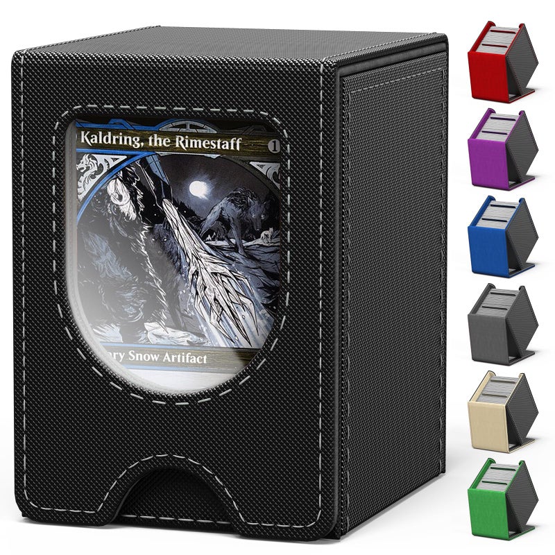banloga Card Deck Box for MTG Commander, Card Case Holds 100+ Double-Sleeved Cards, Magic Card Box Fits for TCG/PTCG/CCG Card with 2 Dividers (Black&Gray) - Image 1