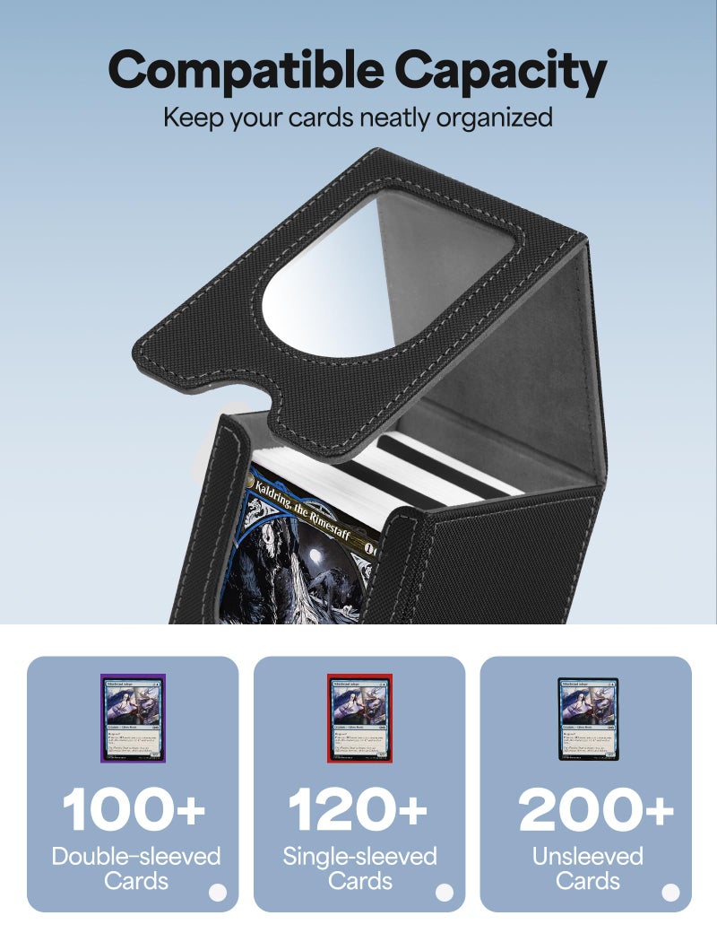 banloga Card Deck Box for MTG Commander, Card Case Holds 100+ Double-Sleeved Cards, Magic Card Box Fits for TCG/PTCG/CCG Card with 2 Dividers (Black&Gray) - Image 2