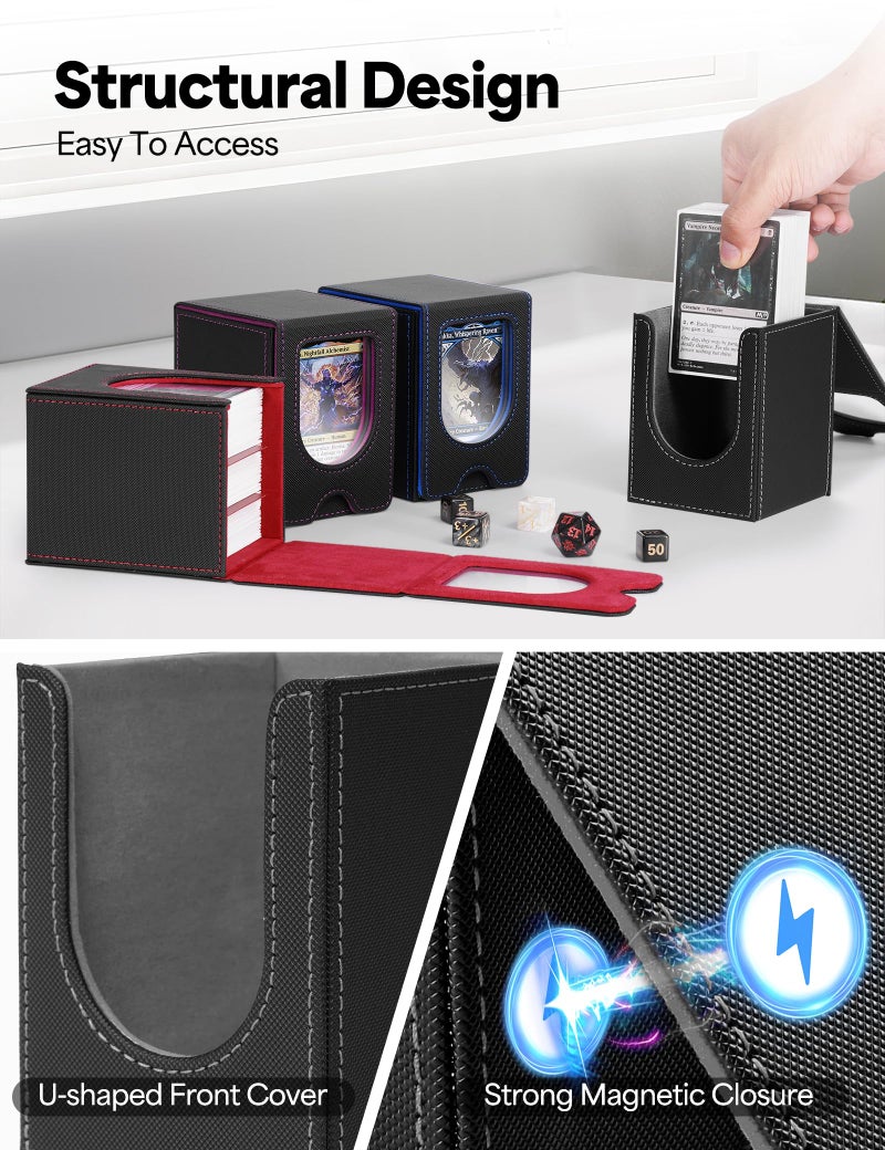 banloga Card Deck Box for MTG Commander, Card Case Holds 100+ Double-Sleeved Cards, Magic Card Box Fits for TCG/PTCG/CCG Card with 2 Dividers (Black&Gray) - Image 4