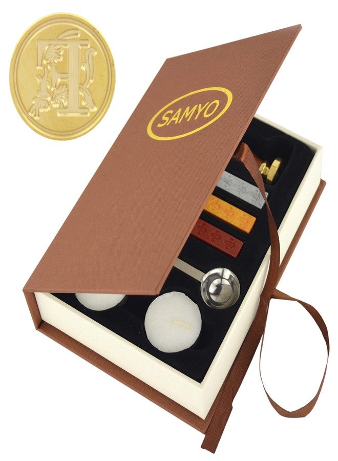 Samyo Wax Seal Stamp Kit Retro Creative Sealing Wax Stamp Maker Gift Box Set Brass Color Head with Vintage Classic Alphabet Initial Letter (F) - Image 1