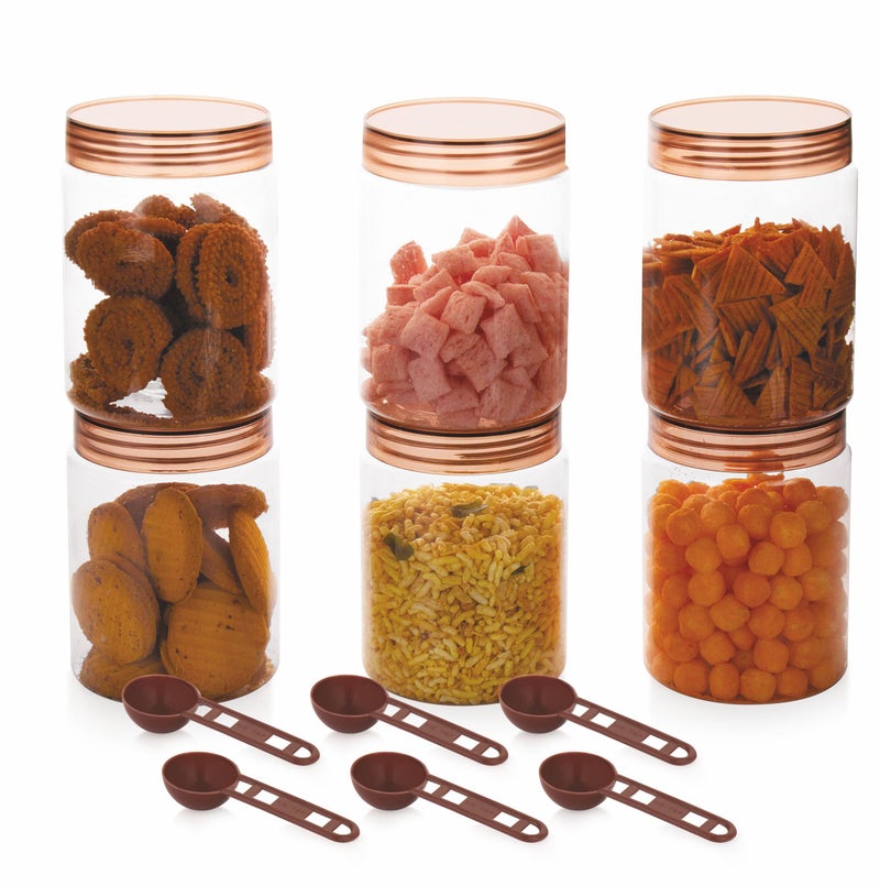 Homeor Plastic Storage Jar & Containers With Spoon, Airtight & BPA Free Containers for Kitchen Storage, Grocery Kitchen Container, Multipurpose Jar, Fridge Storage Container, 750 ML Set 6, Brown - Image 1