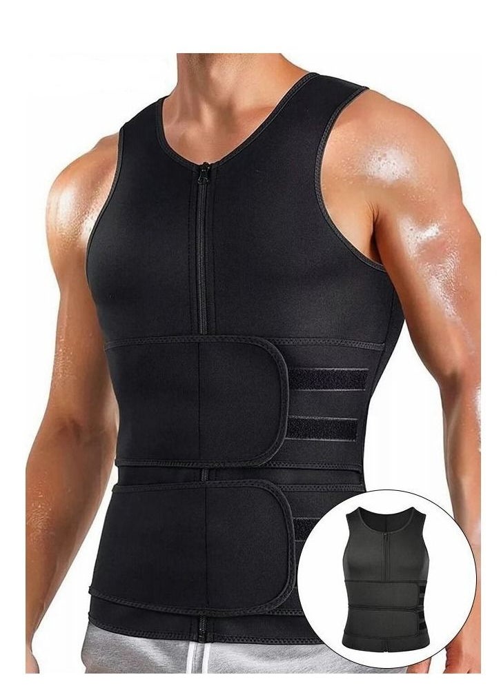 MIXDE Men's Waist Trainer Sauna Vest Weight Loss Body Shaper Sweat Vest for Men with Double Belt and Zipper Corset 