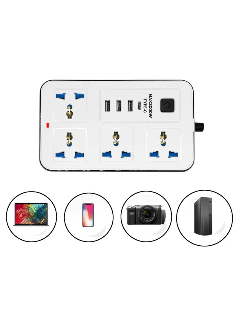 بروفيسور مشترك كهرباء و سلك تمديد عالمي من الاستاذ مع 4 مقابس طاقة و٢ فتحات USB و فتحة TYPE-C بطول ٢ متر، شريط طاقة رباعي الاتجاهات مع فتحة شحن USB نوع C بي دي، وصلة تمديد - ابيض ٢ متر - Image 2
