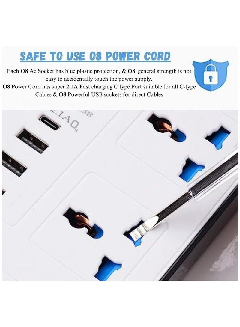 بروفيسور مشترك كهرباء و سلك تمديد عالمي من الاستاذ مع 4 مقابس طاقة و٢ فتحات USB و فتحة TYPE-C بطول ٢ متر، شريط طاقة رباعي الاتجاهات مع فتحة شحن USB نوع C بي دي، وصلة تمديد - ابيض ٢ متر - Image 3