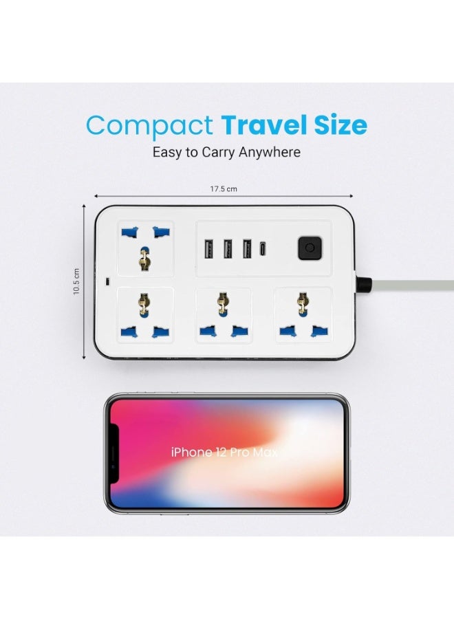 بروفيسور مشترك كهرباء و سلك تمديد عالمي من الاستاذ مع 4 مقابس طاقة و٢ فتحات USB و فتحة TYPE-C بطول ٢ متر، شريط طاقة رباعي الاتجاهات مع فتحة شحن USB نوع C بي دي، وصلة تمديد - ابيض ٢ متر - Image 5