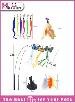 MissTiara Cats Toys Interactive for Indoor Cats Adult Kitten Toys, with 1 Sticky Super Suction Cup Detachable 12 Pcs Cat Toy Feather Butterfly worm toys and  2 Wand Kitten Toys Feather colors assorted  - Image 2