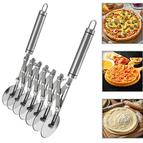 MTOMDY 7 Wheel Pastry Cutter Tool,Adjustable Pasta Cutter wheel with Handle, Stainless Steel Multiple Pasta Roller Cutter tools, Baking Roller Pizza Cutter Slicer - Image 1