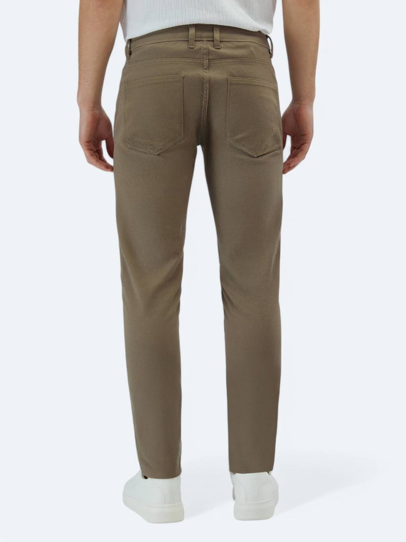 Kip Hazelnut Weaving Slim Fit Casual Cotton Blended Trousers - Image 5