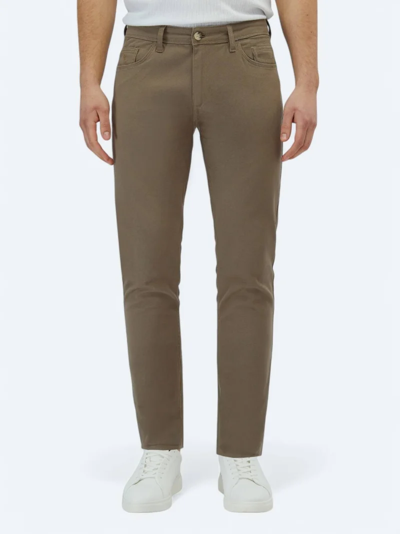 Kip Hazelnut Weaving Slim Fit Casual Cotton Blended Trousers