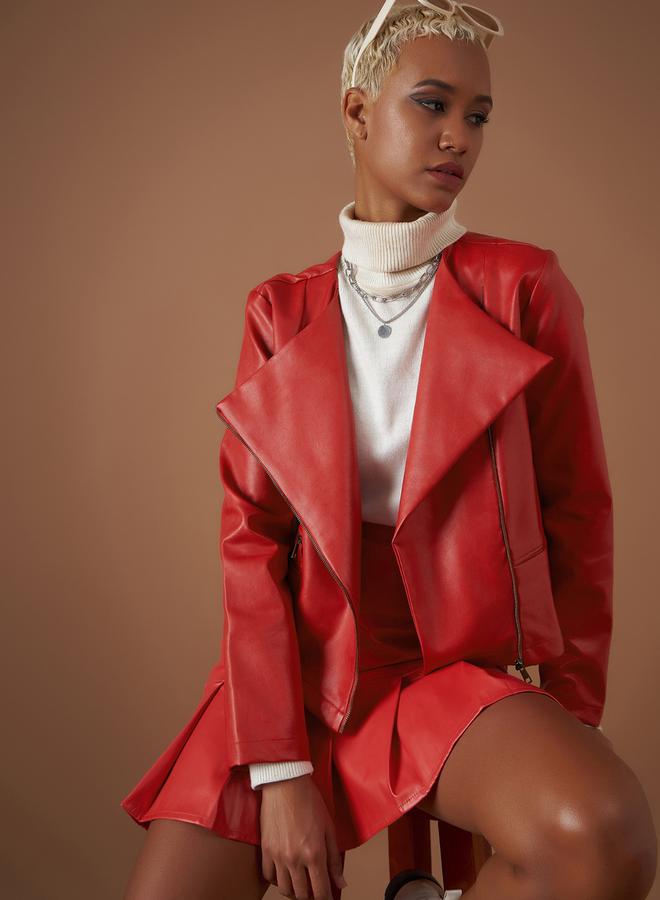 SASSAFRAS Leather Look Wrap Front Biker Jacket - Image 2