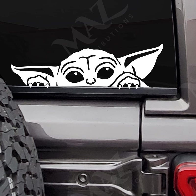 MAZ DISTRIBUTIONS  Baby On Board Peeking Yoda Sticker  Vinyl Decal for Laptop  Removable Waterproof Sticker for Waterbottle  Useable Indoor and Outdoor  Easy use for Car and Van Bumper  MAZ439