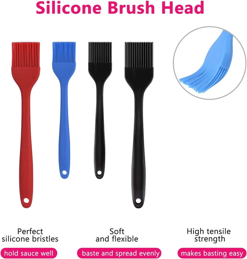 Hhyn Silicone Basting Pastry Brush Set 4 Pack Heat Resistant Spread Oil Butter Sauce for BBQ Grill Barbeque Kitchen Baking Cooking Pastries, 2 Large & 2 Small Multicolor - Image 4