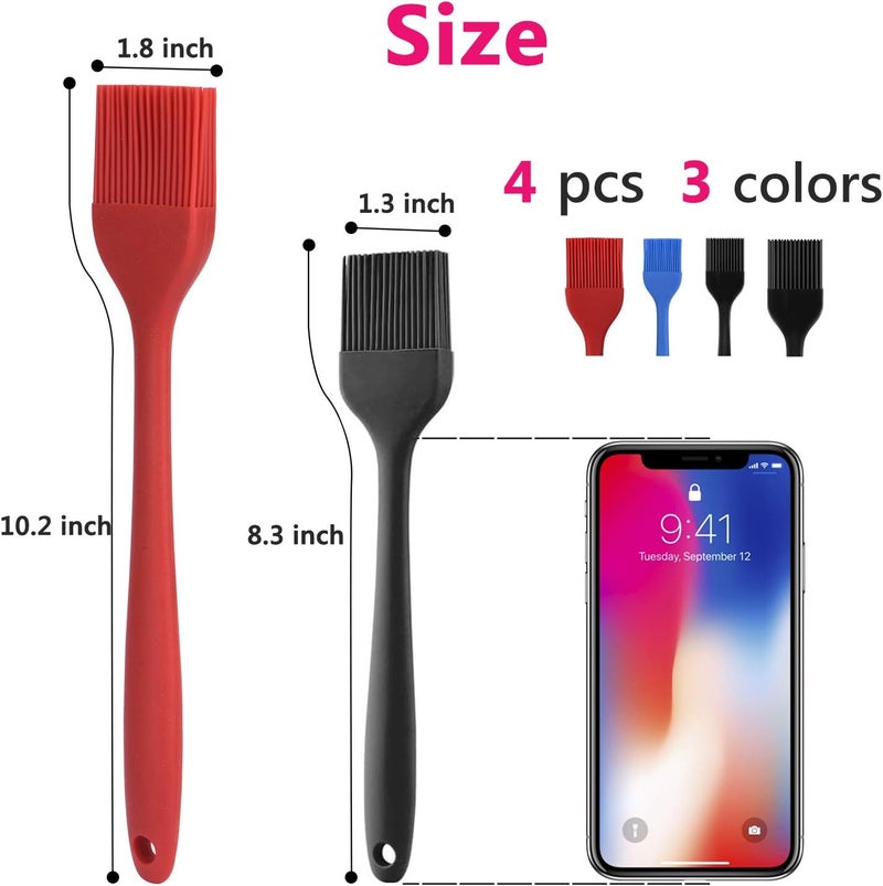 Hhyn Silicone Basting Pastry Brush Set 4 Pack Heat Resistant Spread Oil Butter Sauce for BBQ Grill Barbeque Kitchen Baking Cooking Pastries, 2 Large & 2 Small Multicolor - Image 2
