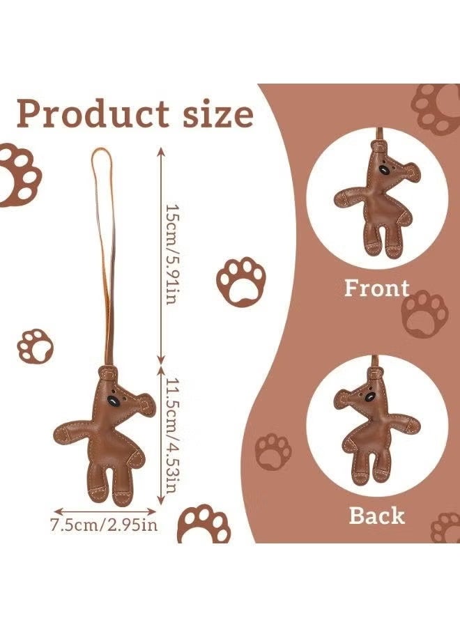 Hirospace Brown Bear Bag Charm,Kawaii Leather Animal Keychain,Funny Fashion Bag Pendant for Women Purse Handbags Car Key,Large Size Brown - Image 2