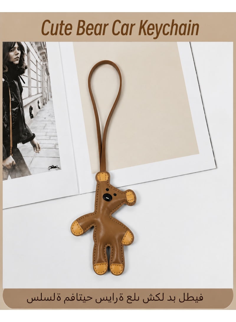 Hirospace Brown Bear Bag Charm,Kawaii Leather Animal Keychain,Funny Fashion Bag Pendant for Women Purse Handbags Car Key,Large Size Brown - Image 1