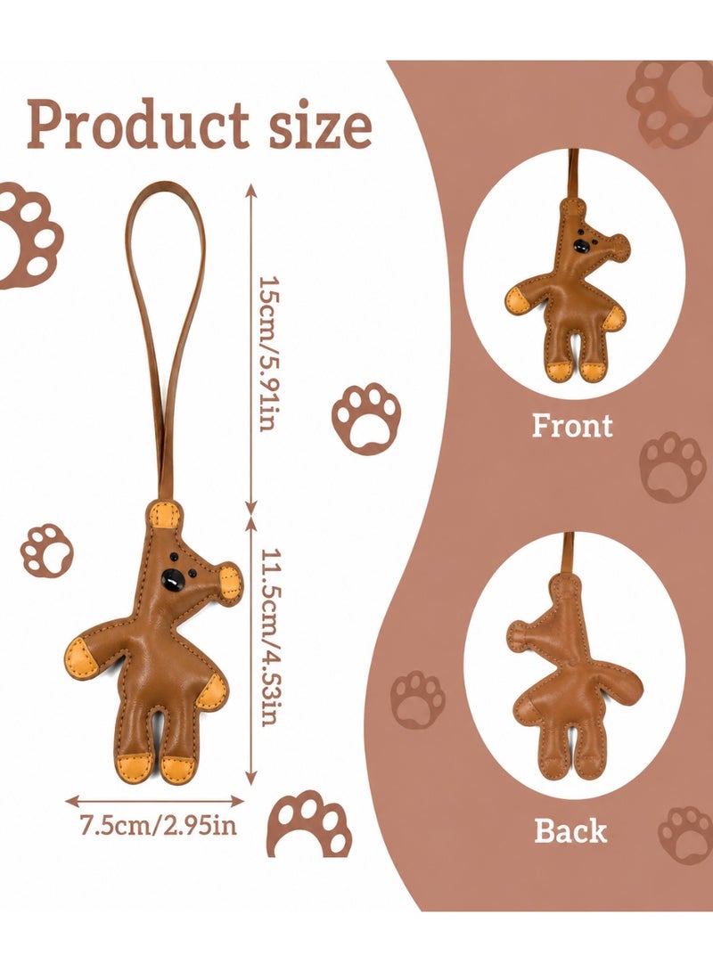 Hirospace Brown Bear Bag Charm,Kawaii Leather Animal Keychain,Funny Fashion Bag Pendant for Women Purse Handbags Car Key,Large Size Brown - Image 2