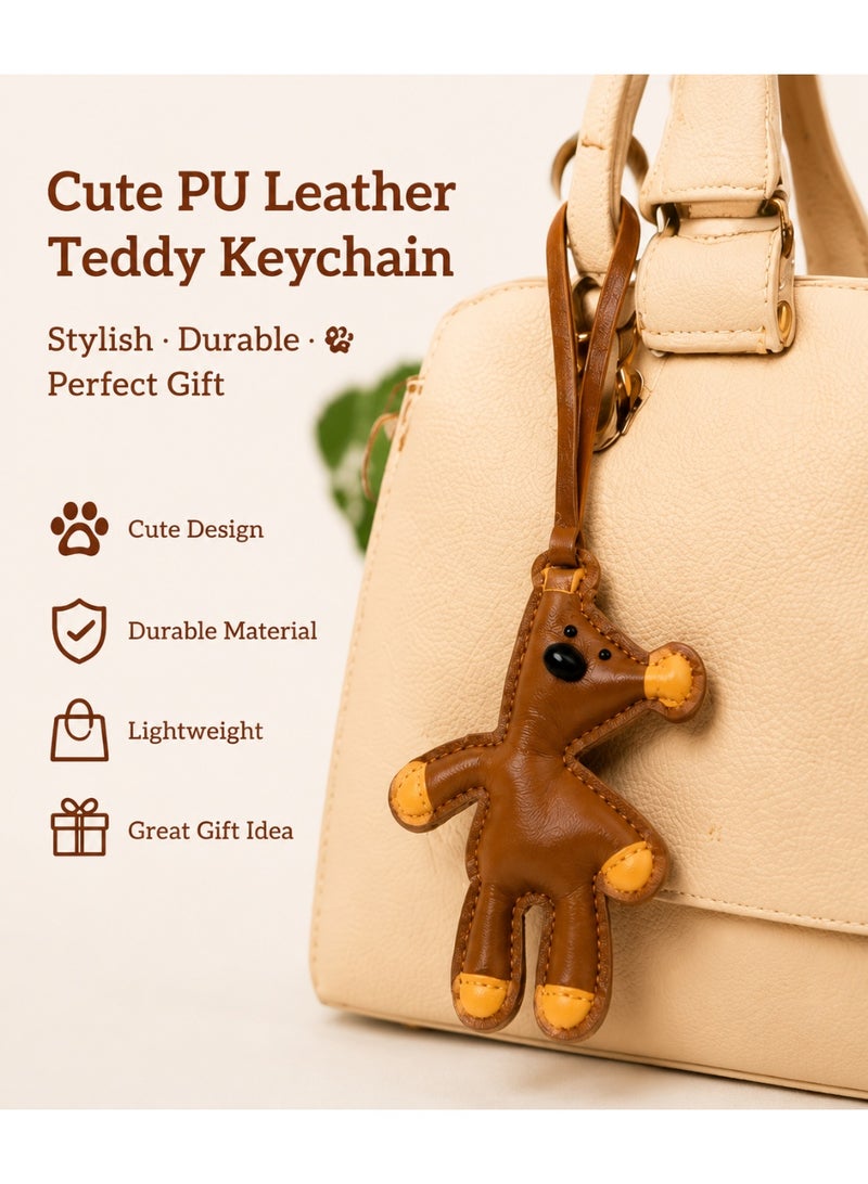 Hirospace Brown Bear Bag Charm,Kawaii Leather Animal Keychain,Funny Fashion Bag Pendant for Women Purse Handbags Car Key,Large Size Brown - Image 4