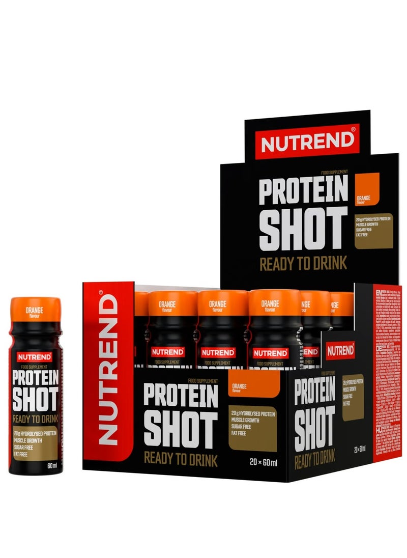 NUTREND - Protein Shot 60ml (20 Pack) - Orange Flavor, Hydrolyzed Protein, Fast Absorption for Muscle Recovery and Performance - Image 1