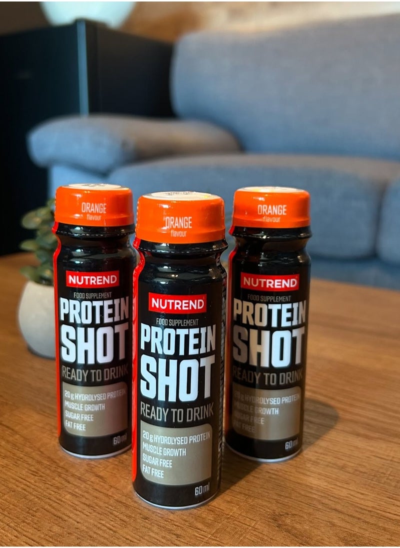 NUTREND - Protein Shot 60ml (20 Pack) - Orange Flavor, Hydrolyzed Protein, Fast Absorption for Muscle Recovery and Performance - Image 1