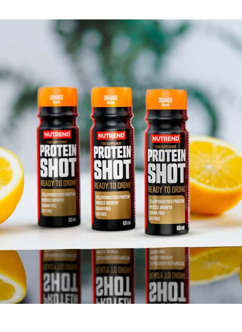 Protein Shot 60ml (20 Pack) - Orange Flavor, Hydrolyzed Protein, Fast Absorption for Muscle Recovery and Performance