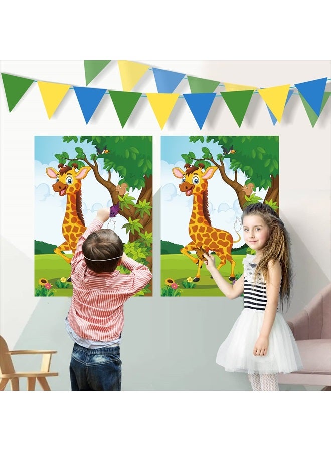 ASTARON 2 Sets Pin The Tail on The Giraffe for Safari Jungle Animal Party Game Zoo-Themed Birthday Party Supplies 2 Posters 21"x 28" with 48pcs Tail Stickers Kids Wall Home Decor - Image 4