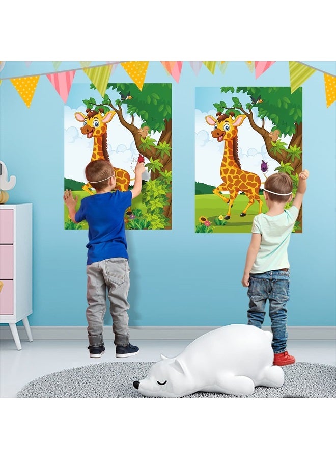 ASTARON 2 Sets Pin The Tail on The Giraffe for Safari Jungle Animal Party Game Zoo-Themed Birthday Party Supplies 2 Posters 21"x 28" with 48pcs Tail Stickers Kids Wall Home Decor - Image 5