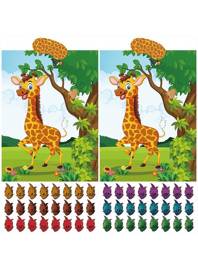 ASTARON 2 Sets Pin The Tail on The Giraffe for Safari Jungle Animal Party Game Zoo-Themed Birthday Party Supplies 2 Posters 21"x 28" with 48pcs Tail Stickers Kids Wall Home Decor - Image 1