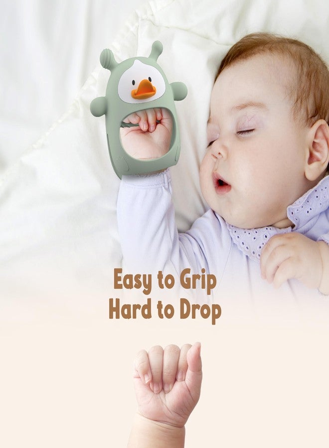 HEOMOONE 2 Packs Baby Teething Toys 3-6 6-12 Months, Food Grade Silicone Teething Mitten, Anti Dropping Wrist Hand Teethers, Never Drop Baby Chew Toys for Sucking Needs, BPA Free (Blue & Green) - Image 4