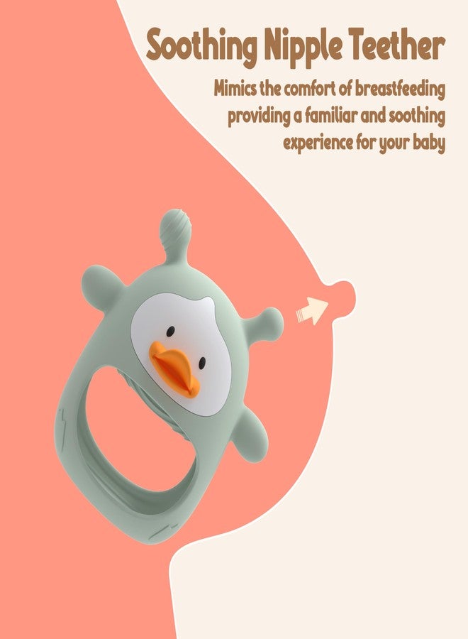 HEOMOONE 2 Packs Baby Teething Toys 3-6 6-12 Months, Food Grade Silicone Teething Mitten, Anti Dropping Wrist Hand Teethers, Never Drop Baby Chew Toys for Sucking Needs, BPA Free (Blue & Green) - Image 2