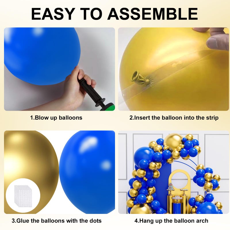 YMSZ Royal Blue and Gold Balloons Garland Arch Kit, 134pcs Metallic Gold and Blue Balloons for Birthday, Baby Shower, Anniversary, Graduation Party Decorations - Image 3