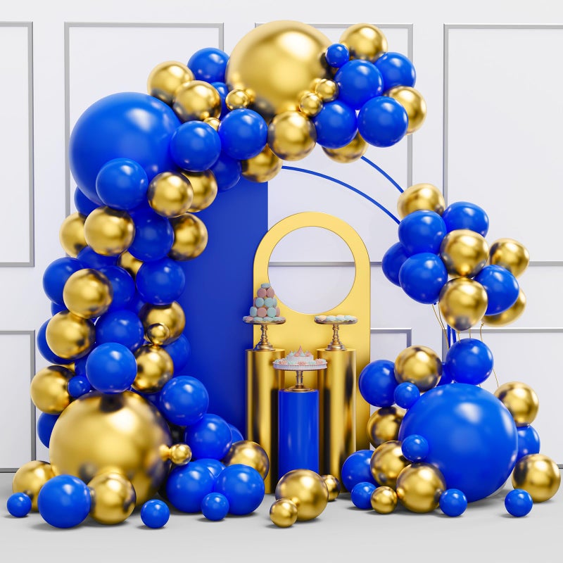 YMSZ Royal Blue and Gold Balloons Garland Arch Kit, 134pcs Metallic Gold and Blue Balloons for Birthday, Baby Shower, Anniversary, Graduation Party Decorations - Image 1