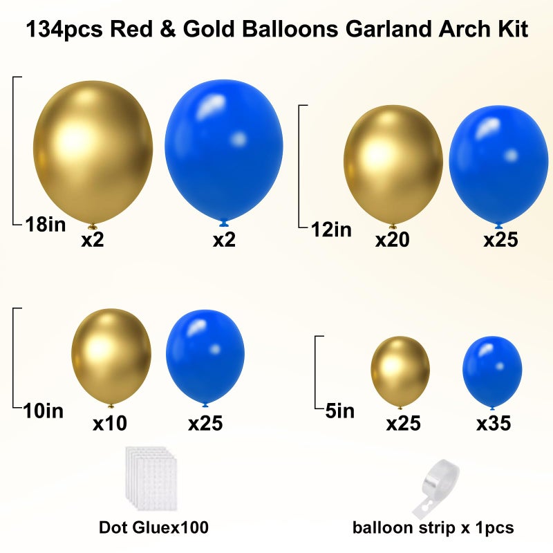 YMSZ Royal Blue and Gold Balloons Garland Arch Kit, 134pcs Metallic Gold and Blue Balloons for Birthday, Baby Shower, Anniversary, Graduation Party Decorations - Image 2