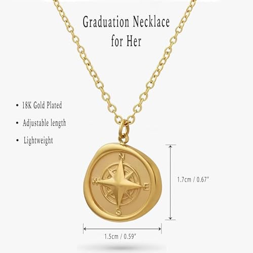 MALLAbyLAMMA Graduation Compass Necklace 18K Gold Plated with Jewelry Box, Inspirational Graduation Gift for Her, Congratulations Keepsake Graduation Cap Box, Graduation Gift Ideas for High School College Grads - Image 3