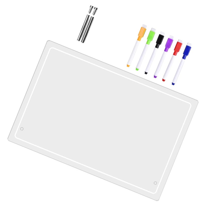 Acrylic Dry Erase Board 12x8 Inch Desktop Whiteboard with 6 Markers 2 Pins - Image 2