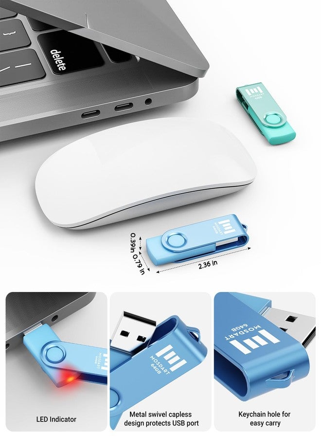 MOSDART 64GB Bright Vivid Color USB Flash Drive 2 Pack, 64 GB Dual Multipack USB2.0 Thumb Drives, Swivel Design with LED Light, exFAT Jump Drive Memory Stick for Computers, Data Storage - Image 2