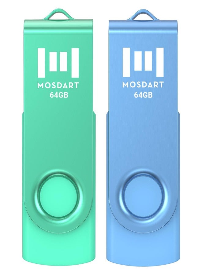 MOSDART 64GB Bright Vivid Color USB Flash Drive 2 Pack, 64 GB Dual Multipack USB2.0 Thumb Drives, Swivel Design with LED Light, exFAT Jump Drive Memory Stick for Computers, Data Storage - Image 1