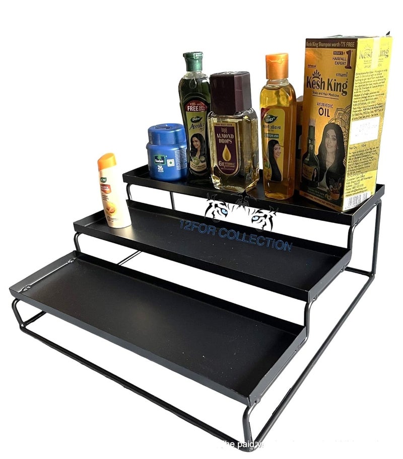 12FOR COLLECTION 3-Tier Step Standing - Kitchen Spice Bottle Rack Utensil Holder Food Storage Organizer for Cabinet Cupboard Pantry Shelf and Bathroom (Pack of 1, Iron) - Image 1