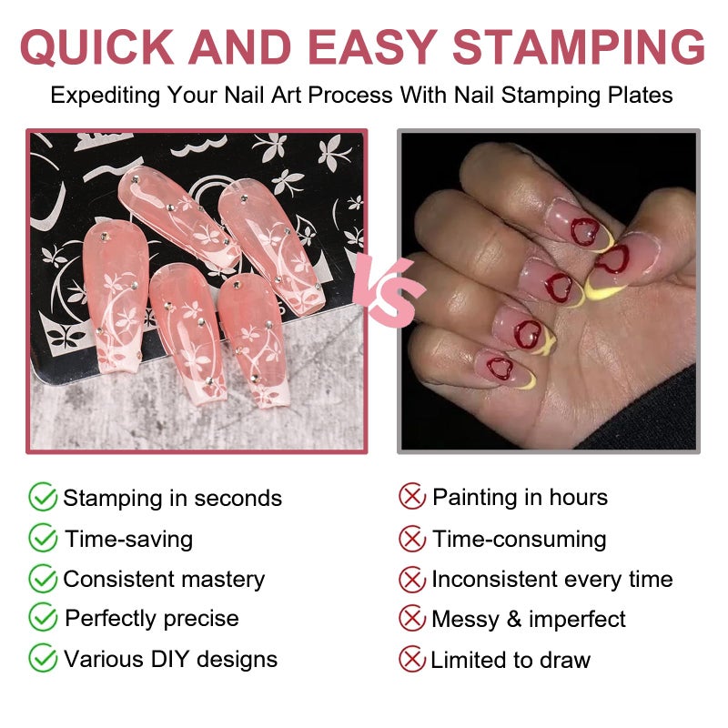 BlueZOO Nail Stamping Plates Set, Moon Star Cross Heart French Line Wave Strips Plants Nail Art Image Stamp Templates Reusable Manicure DIY Printing Tools Home Salon Design Gift, 3PCS,Stainless Steel - Image 4