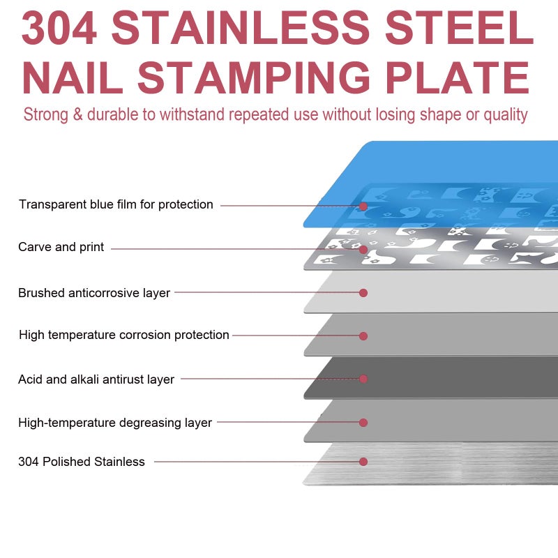 BlueZOO Nail Stamping Plates Set, Moon Star Cross Heart French Line Wave Strips Plants Nail Art Image Stamp Templates Reusable Manicure DIY Printing Tools Home Salon Design Gift, 3PCS,Stainless Steel - Image 3