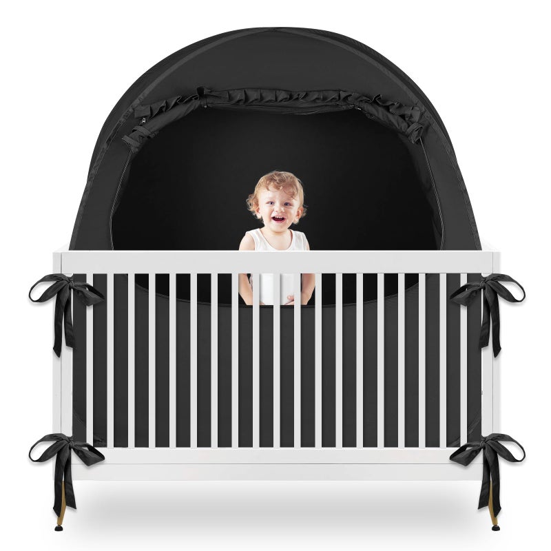YAVIL Blackout Baby Sleep Tent Sleep Pod Pop Up Crib Blackout Cover Canopy for Naps at Home and Traveling Fits Full Size Crib Pack n Play and More with Safe Bottom Design - Image 2