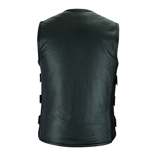 Leatherick Mens Warrior Style Leather Motorcycle Vest for Men with Deep Pockets (2XL, Black (Top Grain Leather)) - Image 3