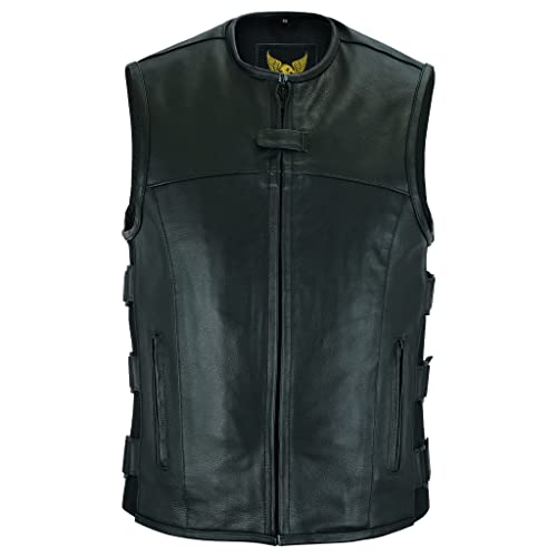 Leatherick Mens Warrior Style Leather Motorcycle Vest for Men with Deep Pockets (2XL, Black (Top Grain Leather)) - Image 2