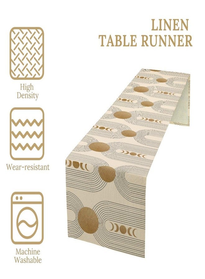 YCness Boho Table Runner Mid Century Modern Style Abstract Geometrical Gold Round Sun Moon Table Runner for Party Dining Living Room Kitchen Home, 13x36 Inch - Image 5