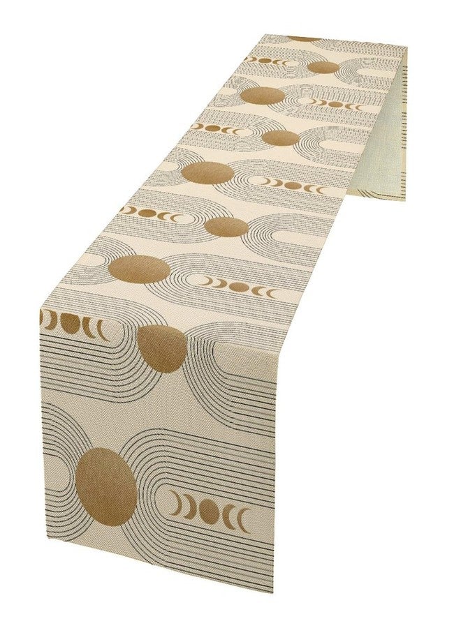 YCness Boho Table Runner Mid Century Modern Style Abstract Geometrical Gold Round Sun Moon Table Runner for Party Dining Living Room Kitchen Home, 13x36 Inch - Image 1