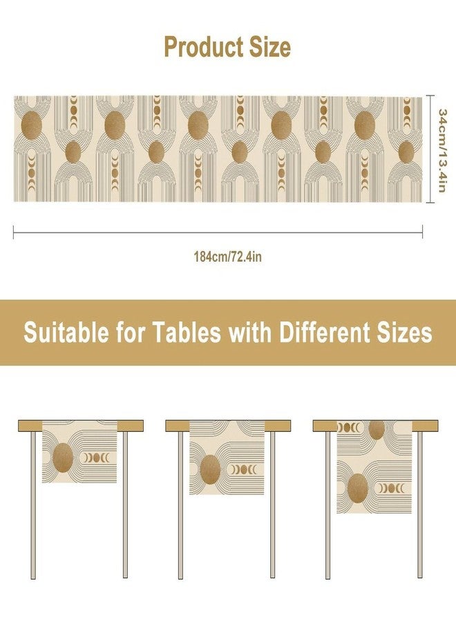 YCness Boho Table Runner Mid Century Modern Style Abstract Geometrical Gold Round Sun Moon Table Runner for Party Dining Living Room Kitchen Home, 13x36 Inch - Image 2