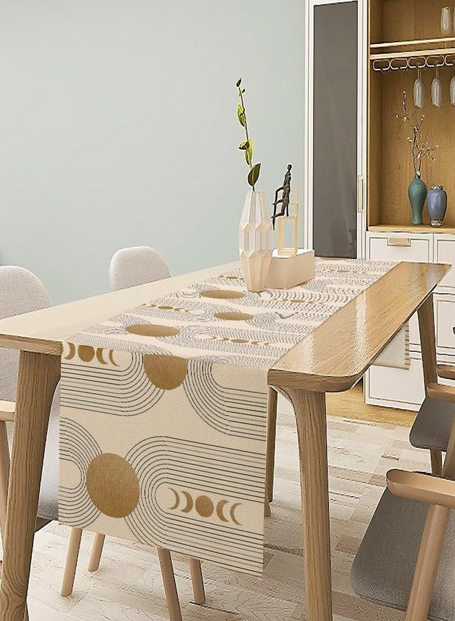 YCness Boho Table Runner Mid Century Modern Style Abstract Geometrical Gold Round Sun Moon Table Runner for Party Dining Living Room Kitchen Home, 13x36 Inch - Image 3