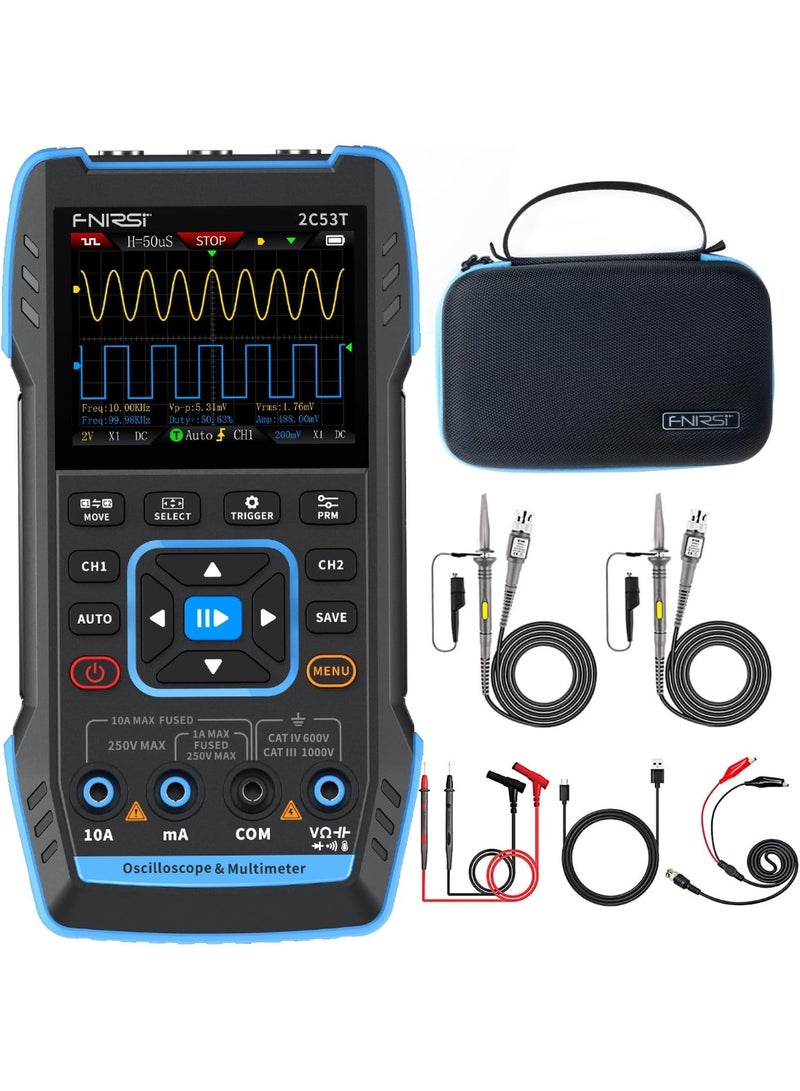 فنيرسي اف ان آي آر اس آي راسم ذبذبات محمول باليد مطور 2C53T، عرض نطاق ترددي 50 ميجاهرتز، مولد DDS رقمي 3 في 1، معدل أخذ عينات 250 مللي ثانية/ثانية، 20000 عدة، الجهد والتيار والمكثف والمقاوم، اختبار الصمام - Image 1